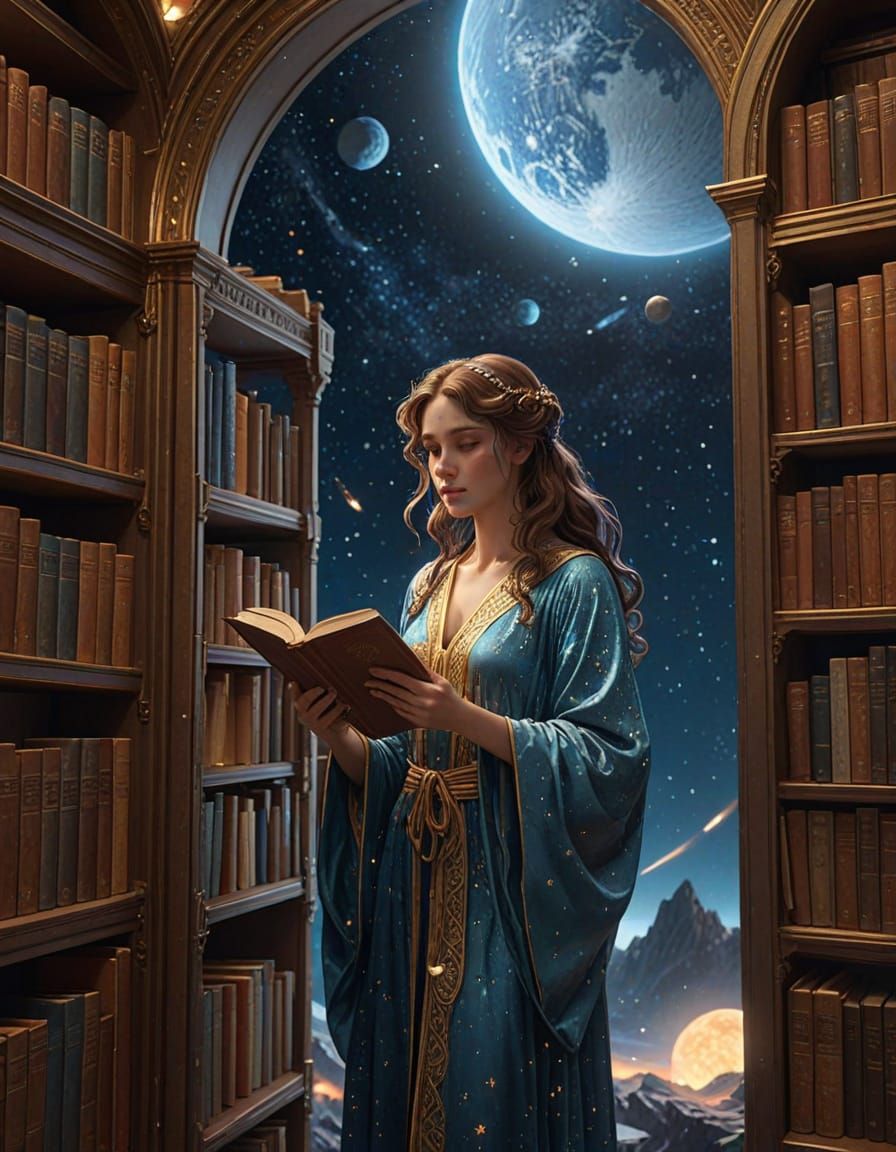 Celestial Librarian in Art Nouveau Style