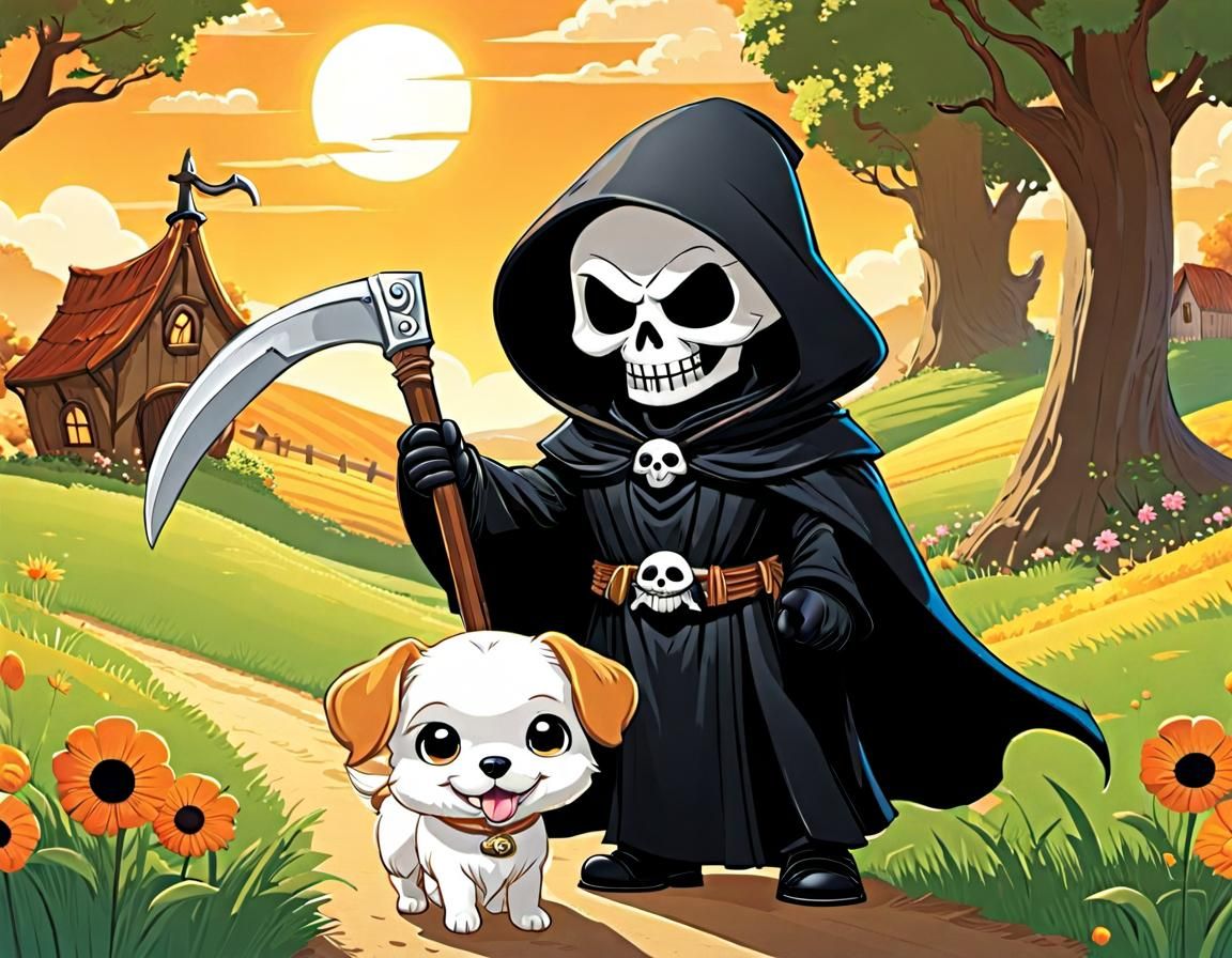 Chibi Grim Reaper's Sunny Countryside Stroll