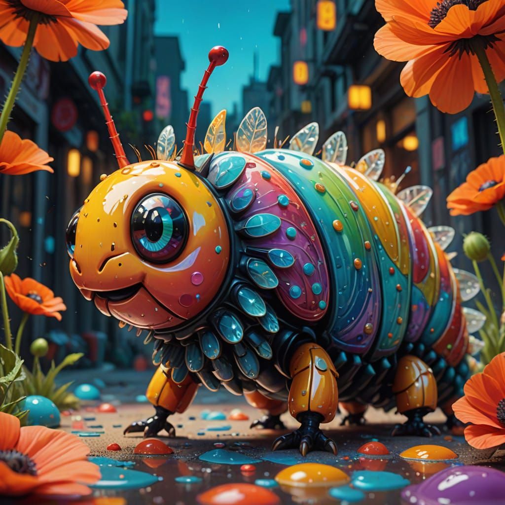 Vibrant Candy Caterpillar in Hyperrealistic Digital Art