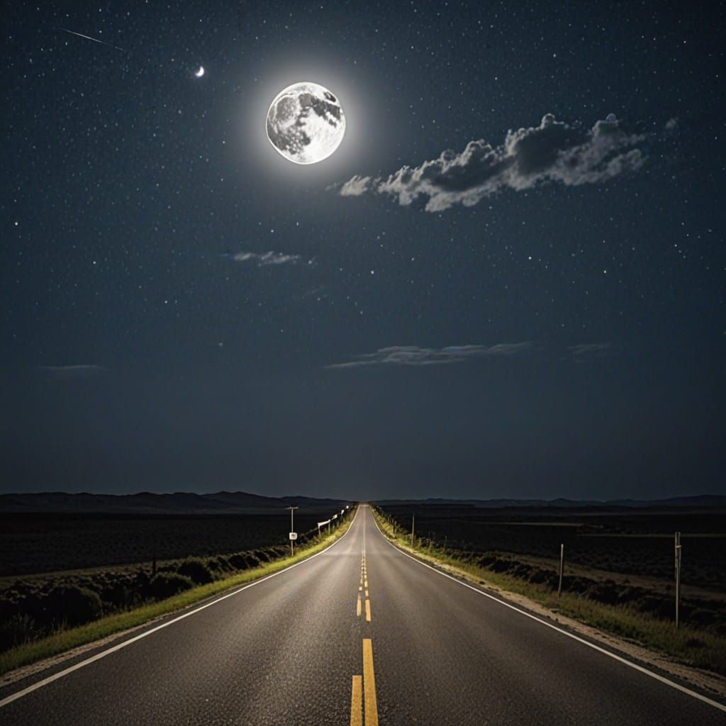 Lonely Road Under Full Moon