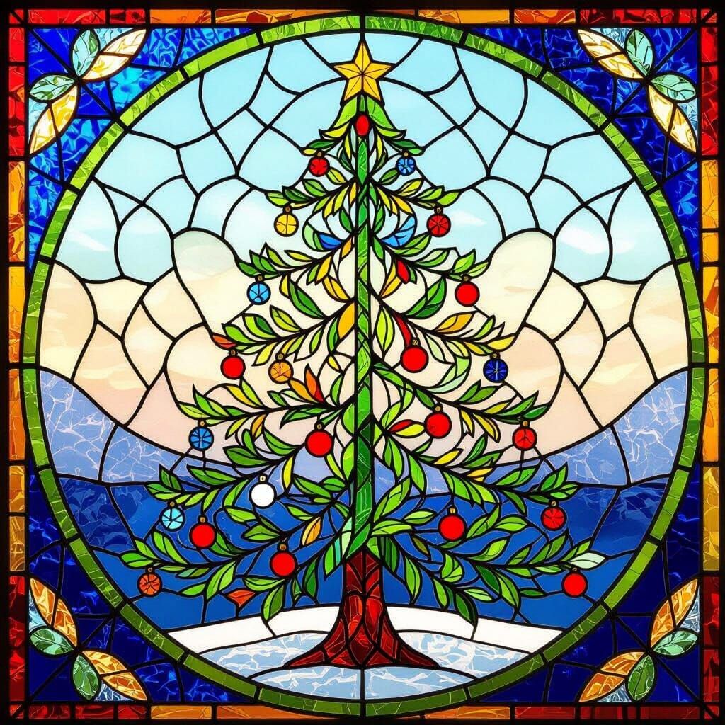 Vibrant Stained Glass Christmas Tree in Tiffany Style