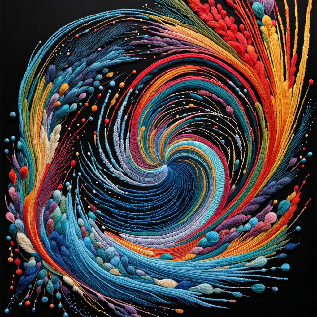 Intricate Magical Embroidery Whirlpool Splash Art