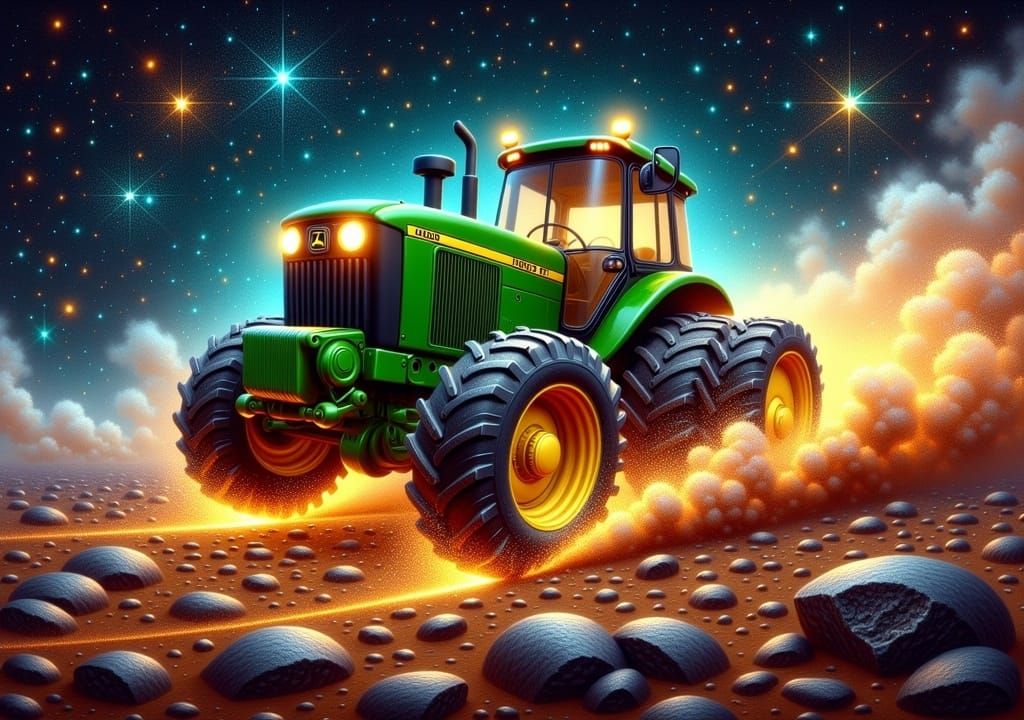 John Deere Tractor Soaring Through Space