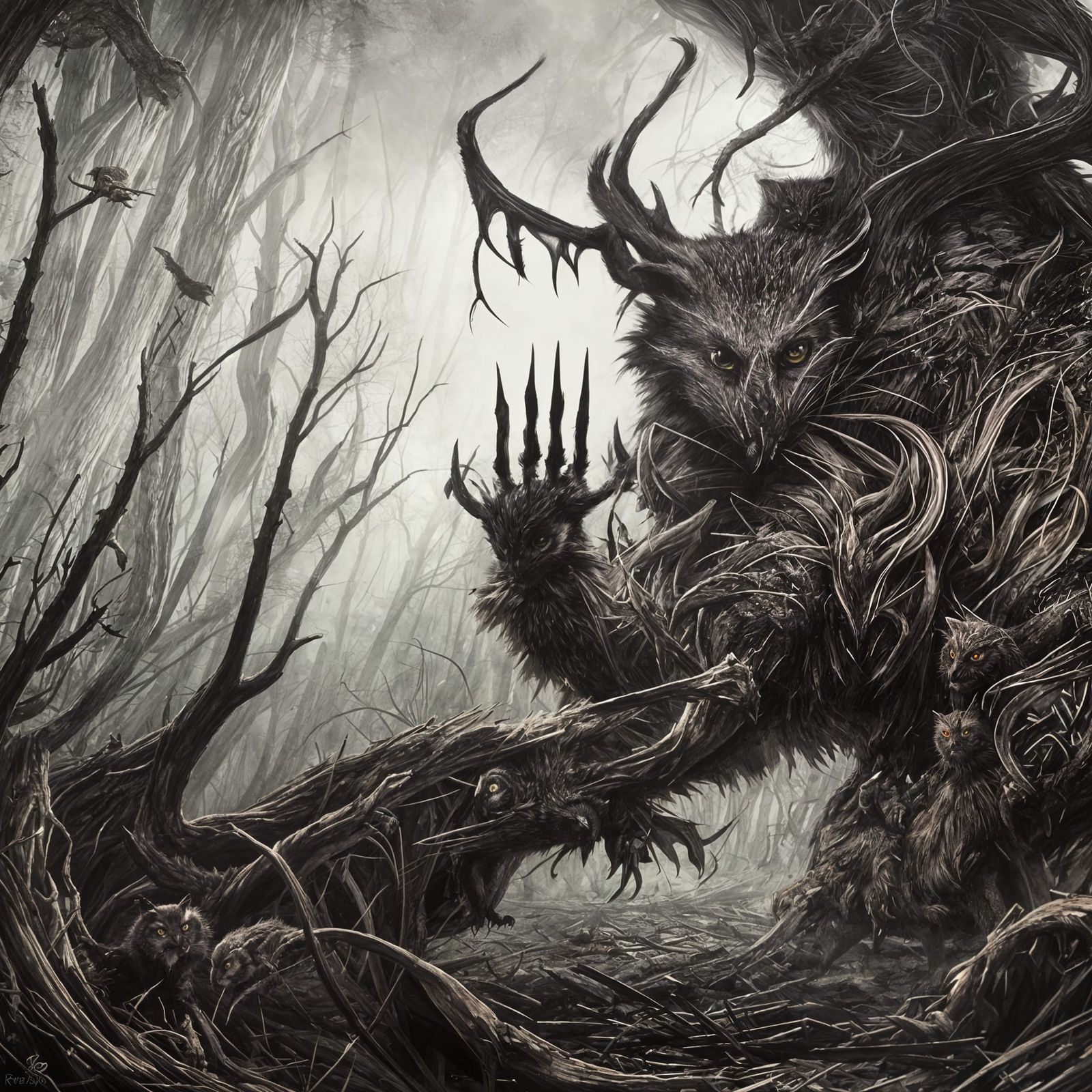 Sinister Hybrid Creature Battle in Dark Style