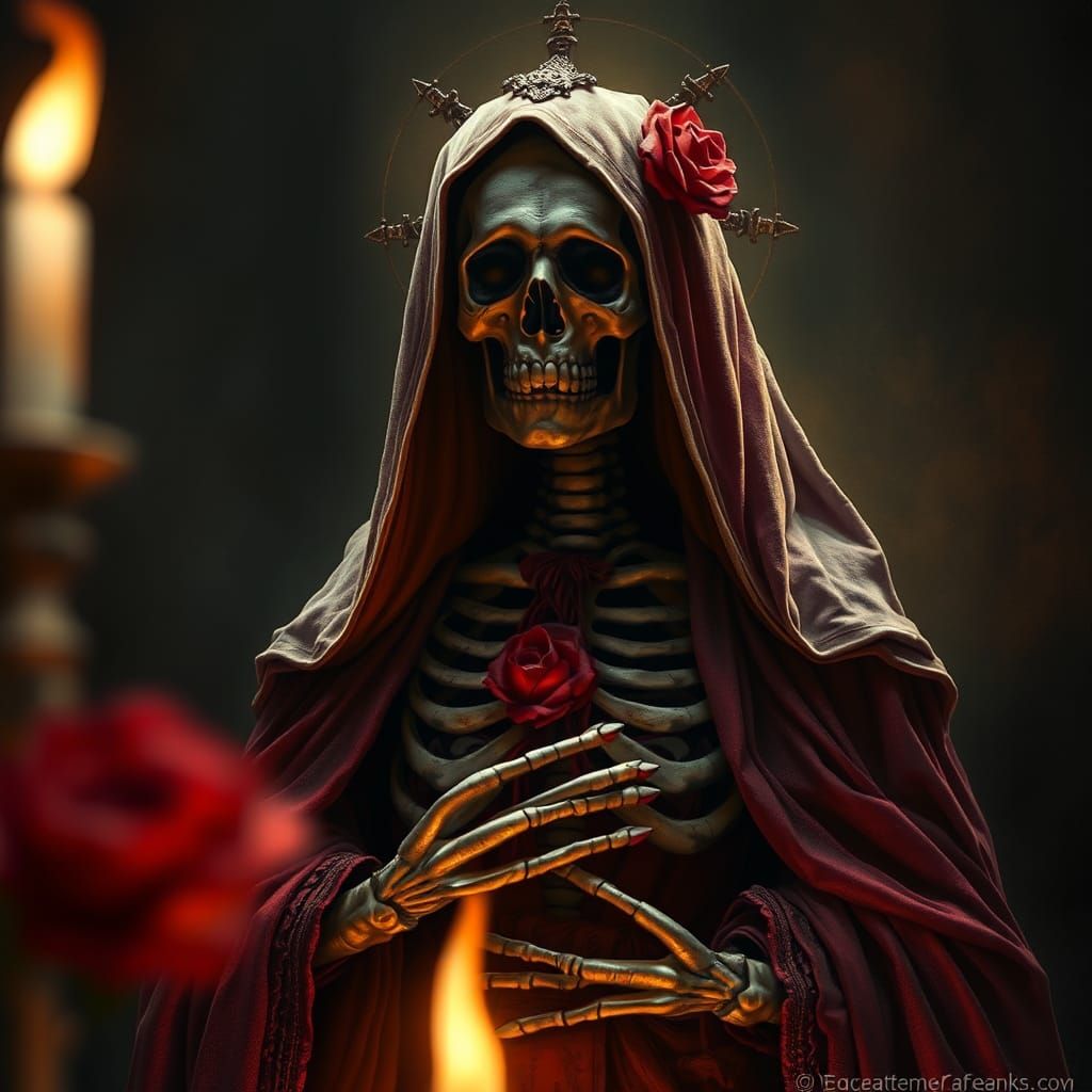 Photorealistic Portrait of Santa Muerte with Roses