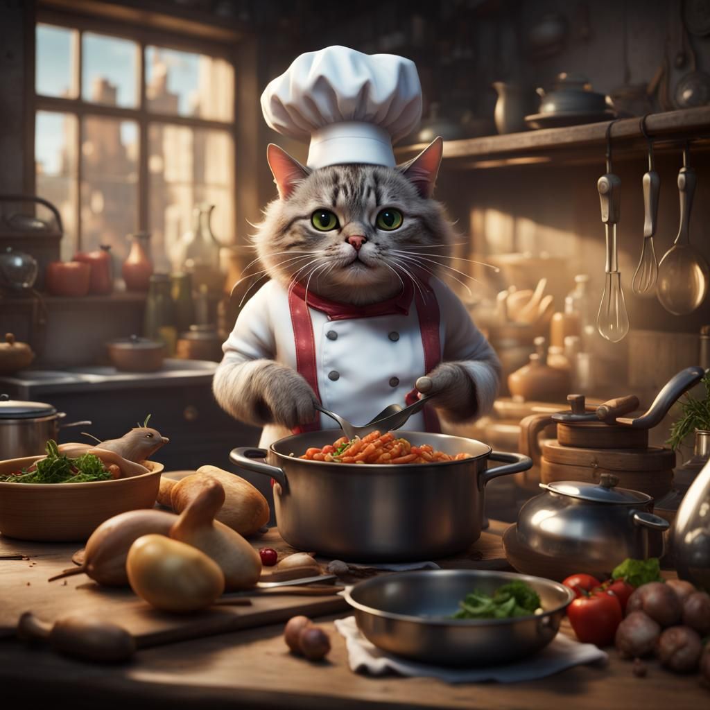 Chef Cat Prepares Gourmet Meal for Mice