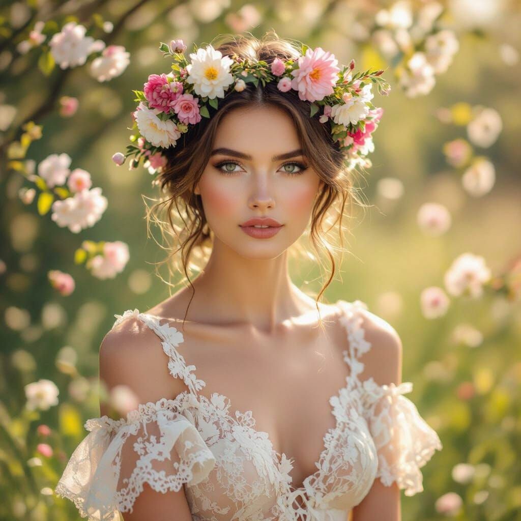 Floral Crown Portrait in Impressionistic Style