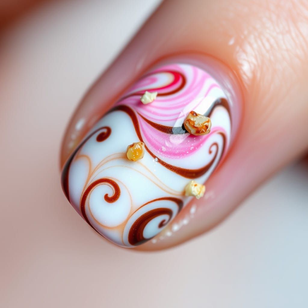 Vibrant Neapolitan Ice Cream Nail Art Close-Up