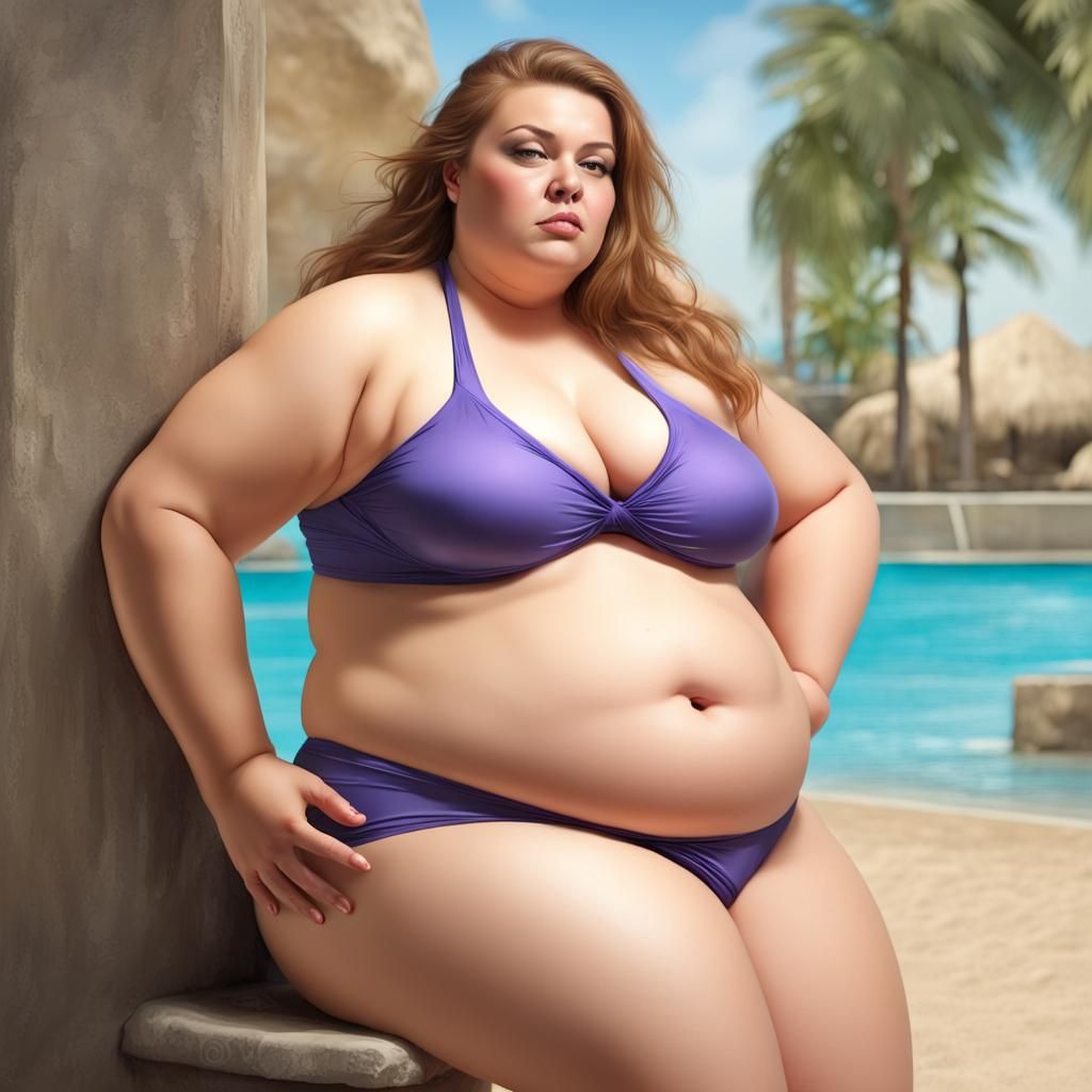 Photorealistic Image of Beautiful Plus-Size Woman in Bikini