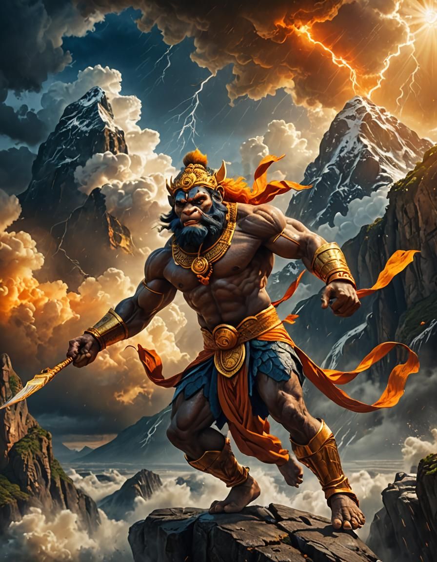 Hanuman in Flight: Epic Fantasy Concept Art