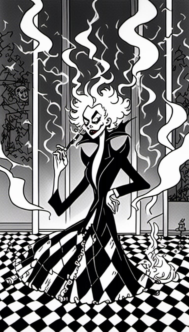 Cruella De Vil Storybook Illustration in Pencil Sketch