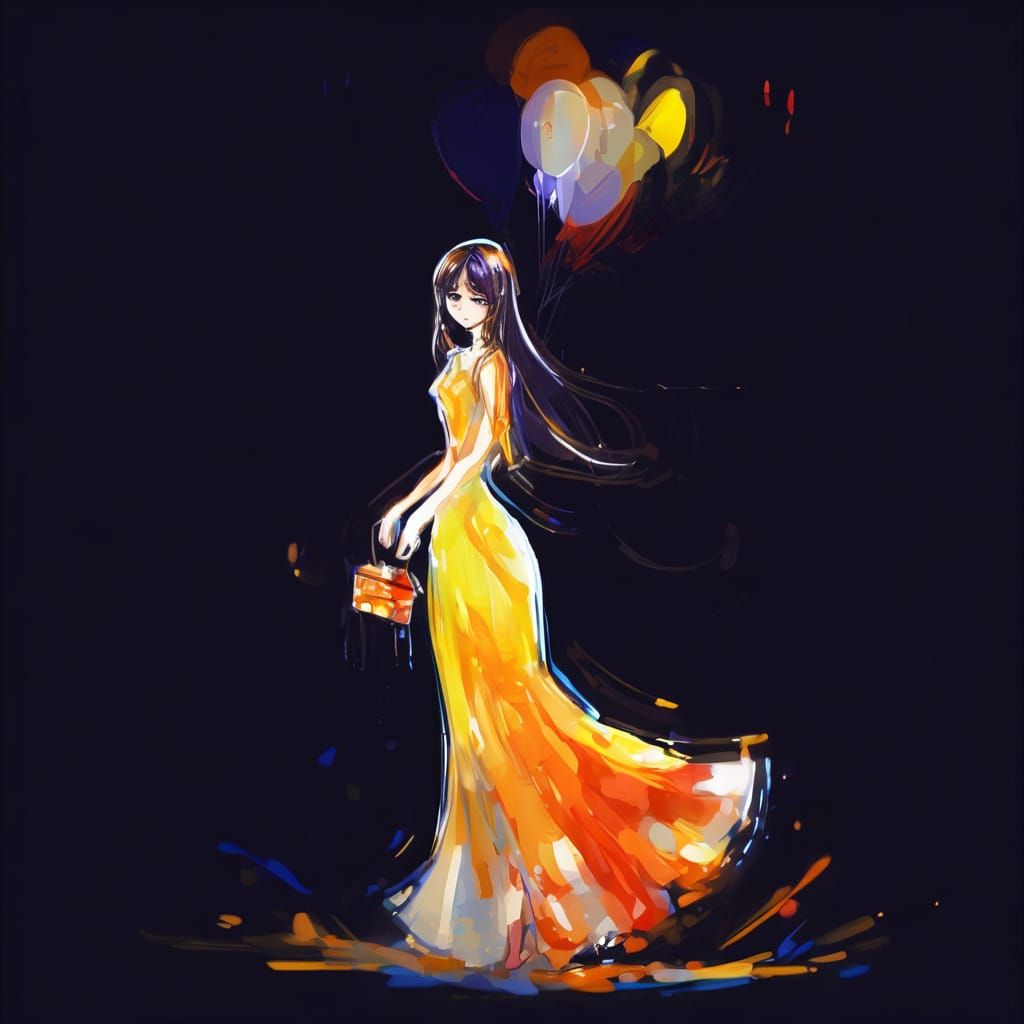 Anime Girl in Poofy Dress with Wet Doe Eyes