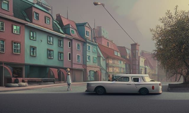 Post-Apocalyptic Street View in Hyperrealistic Style