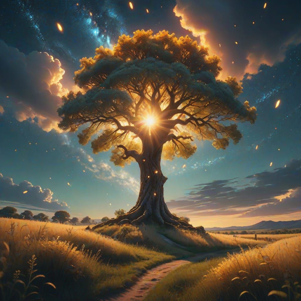 Ethereal Tree of Life at Sunset