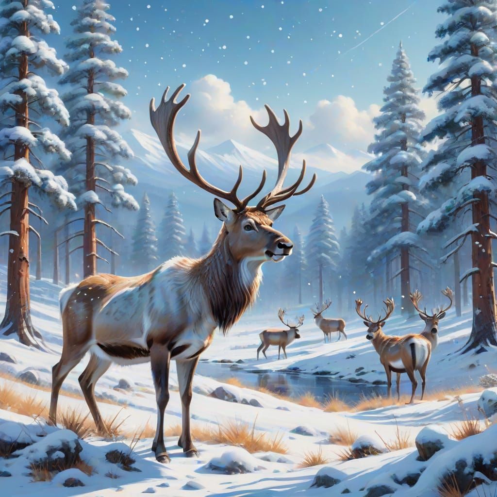 Vibrant Winter Wonderland in Oil Painting Style
