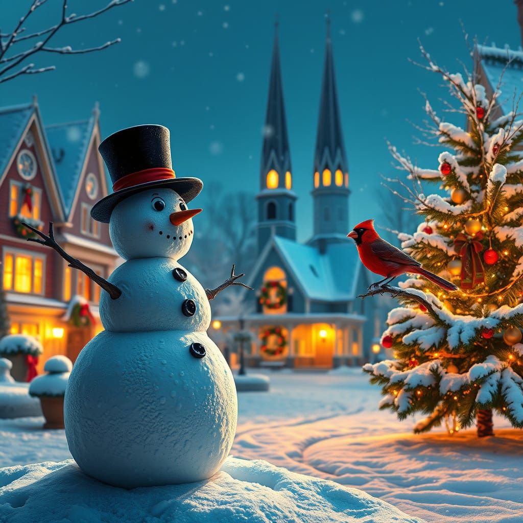 Idyllic Christmas Scene in Whimsical Village Style