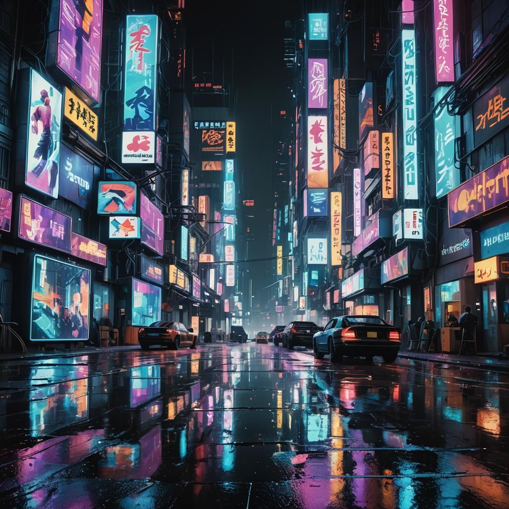 Dazzling Neon Cityscape in Cyberpunk Style