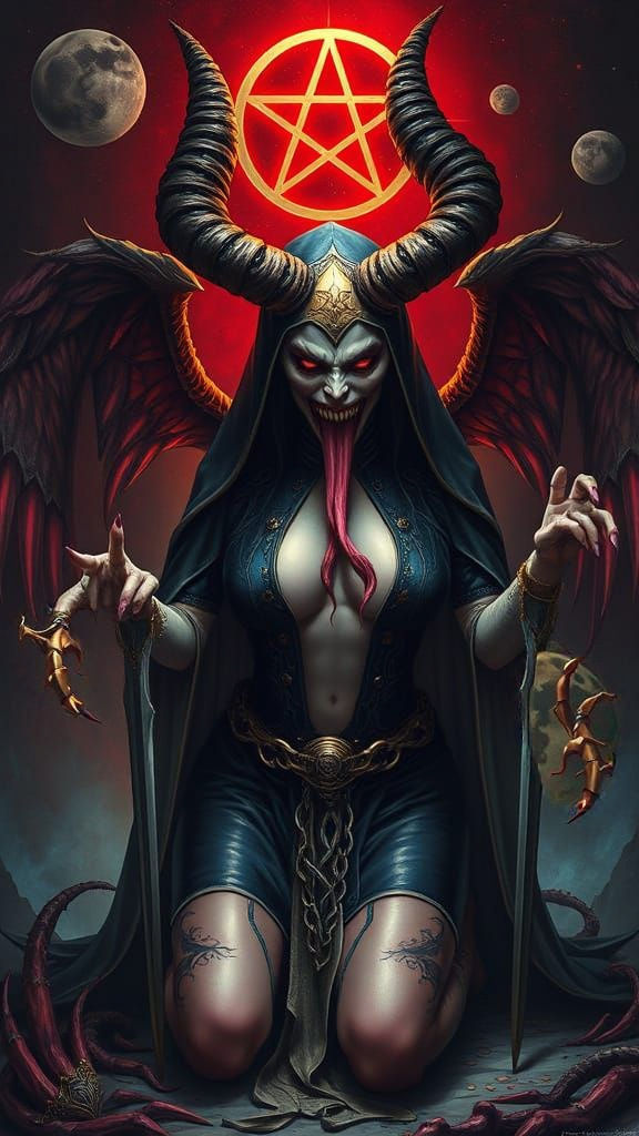 Sacripunk Nun with Twisted Horns and Sharp Talons