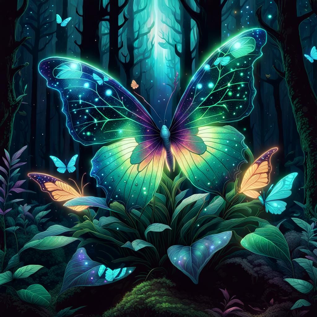 Magical Butterfly Plant in Dark Forest