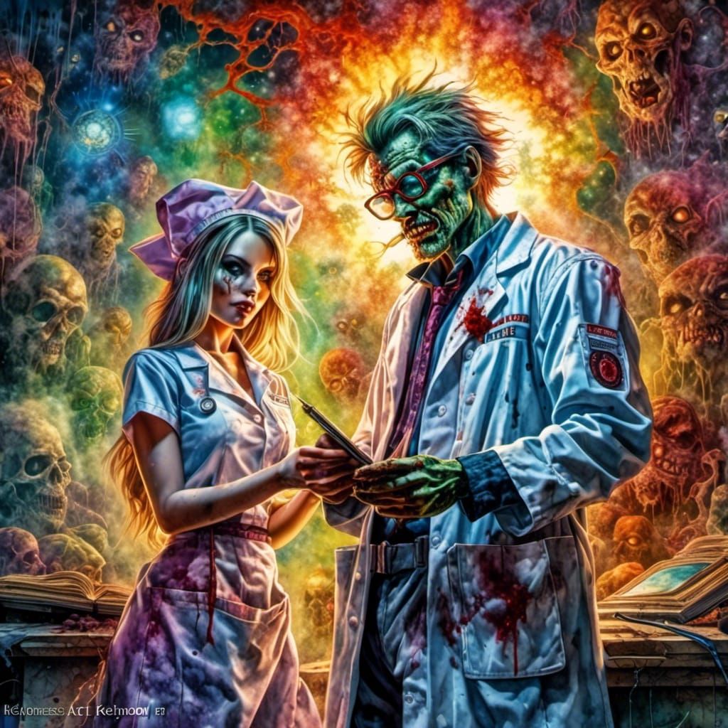 Zombie Doctor and Nurse in Manga Art Style