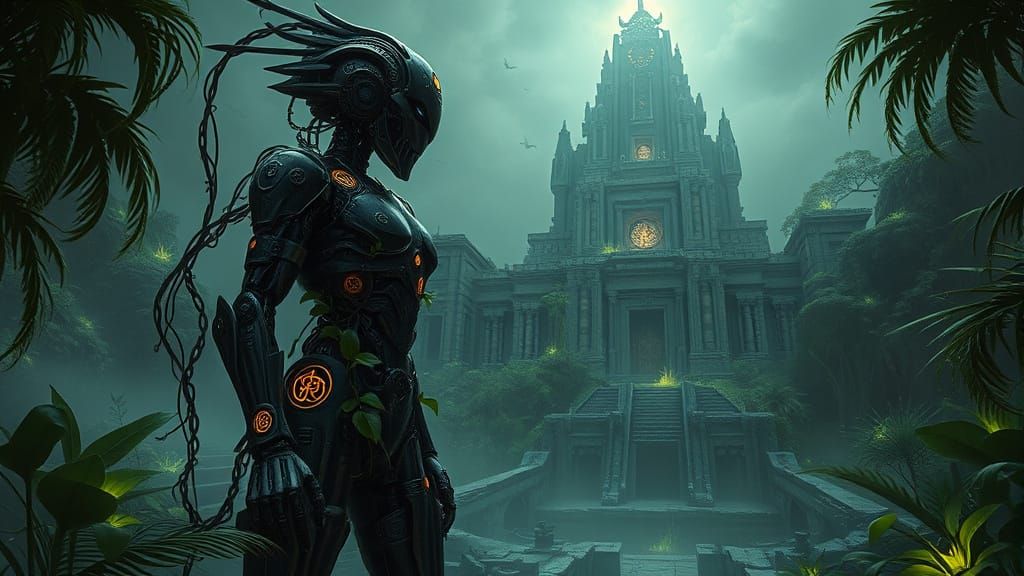 Ancient Obsidian Automaton Guards Alien Temple