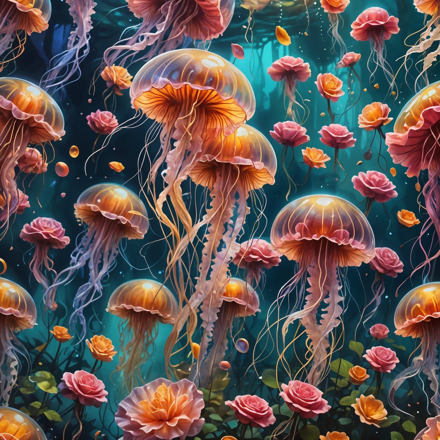 Underwater Rose Garden with Jellyfish Portrait