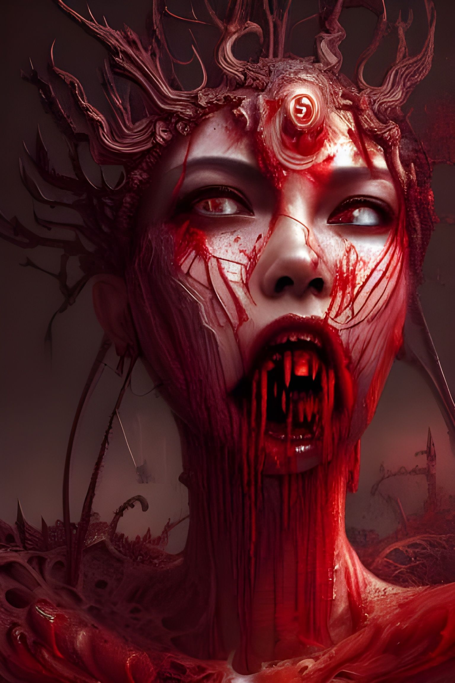 Terrifying Blood Monster Woman: Hyperdetailed Fantasy Art