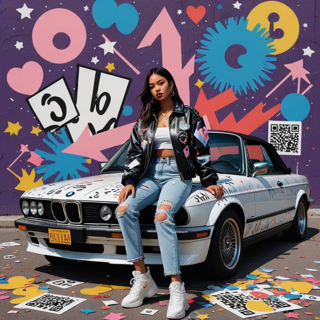 Glamorous Woman Leans on Retro BMW Convertible