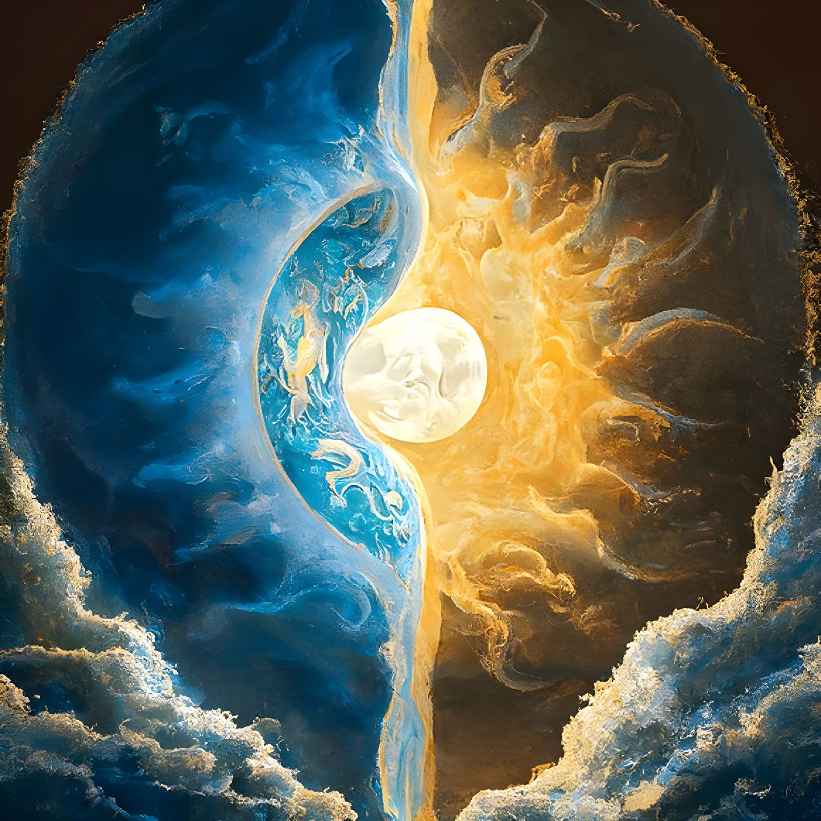 Simultaneous Sun and Moon in Japanese Art Style