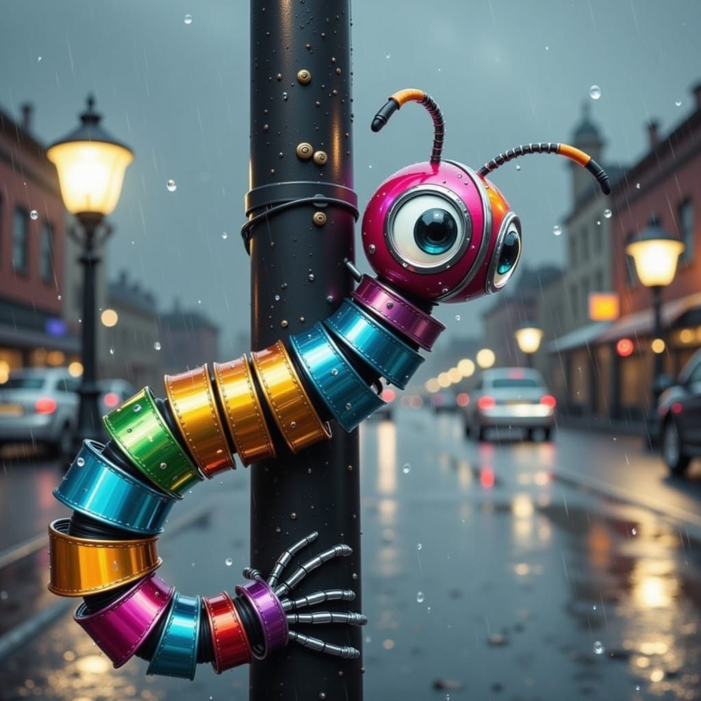 Robotic Inchworm in Rain, Futuristic Art
