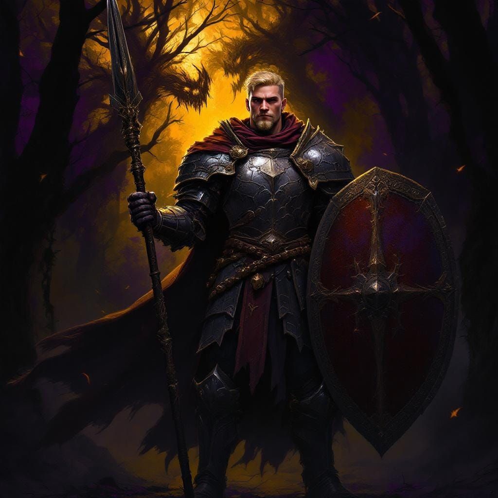 Baldwin the Armored Warrior in Dark Fantasy Style