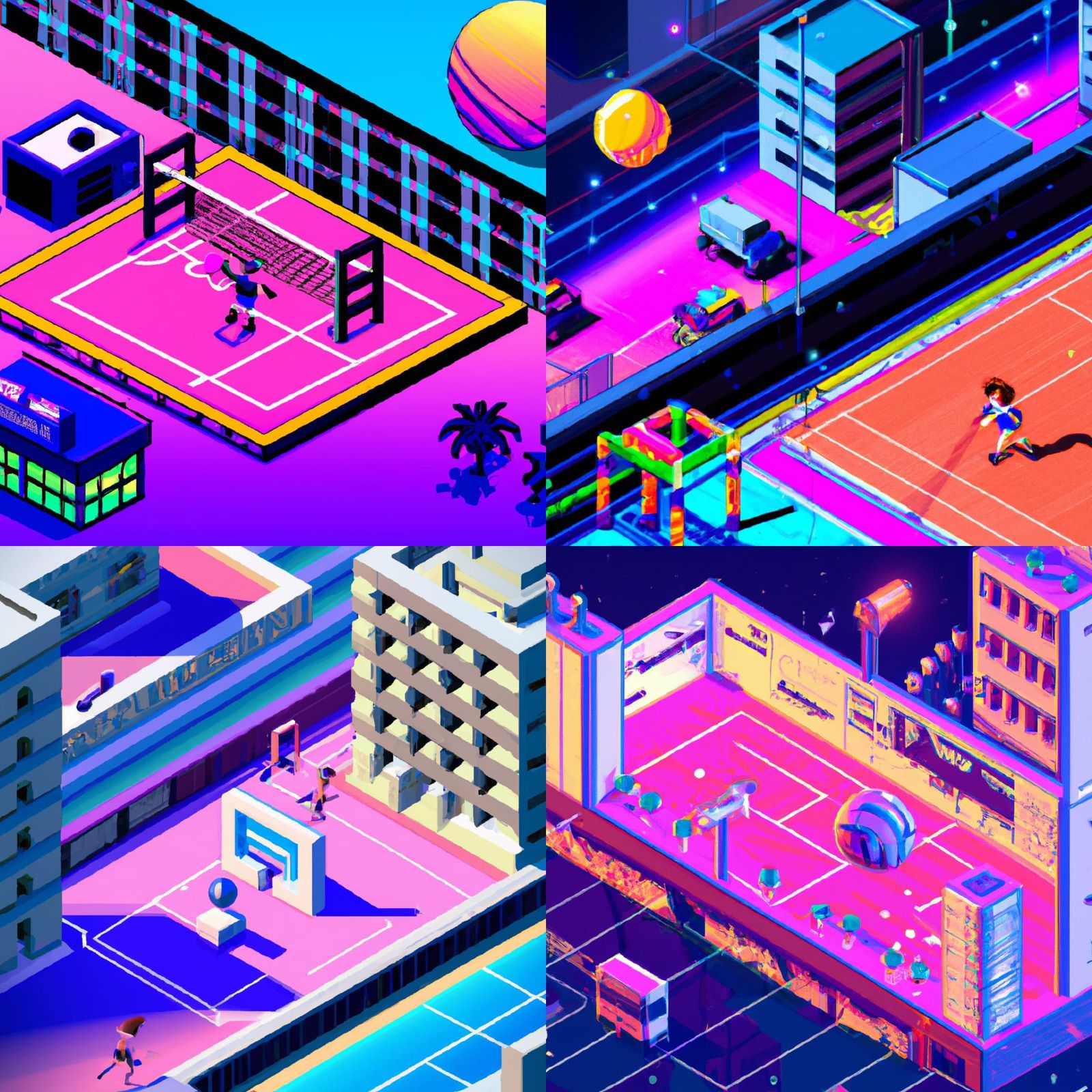 Cyberpunk Isometric Volleyball in a Futuristic Utopia