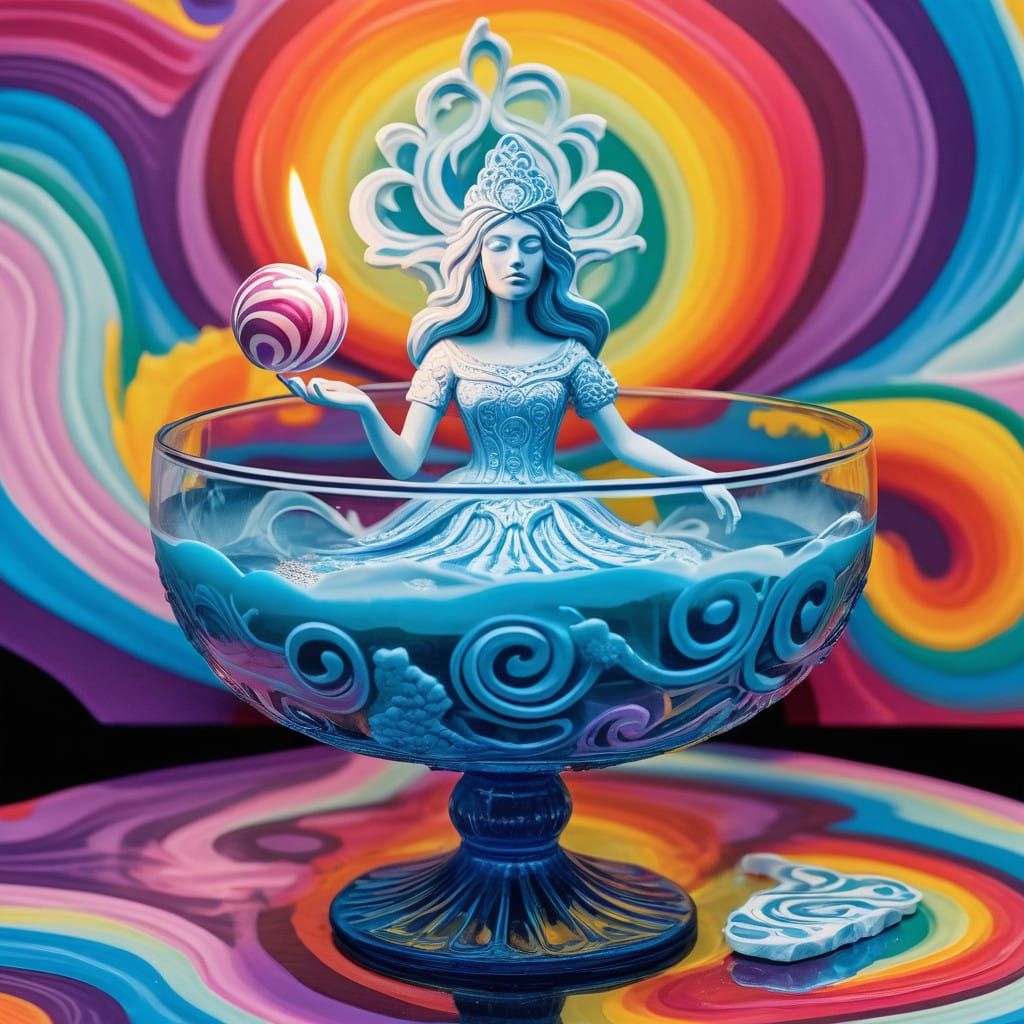 Ethereal Fantasy Scene with Burning Candle and Ice Queen