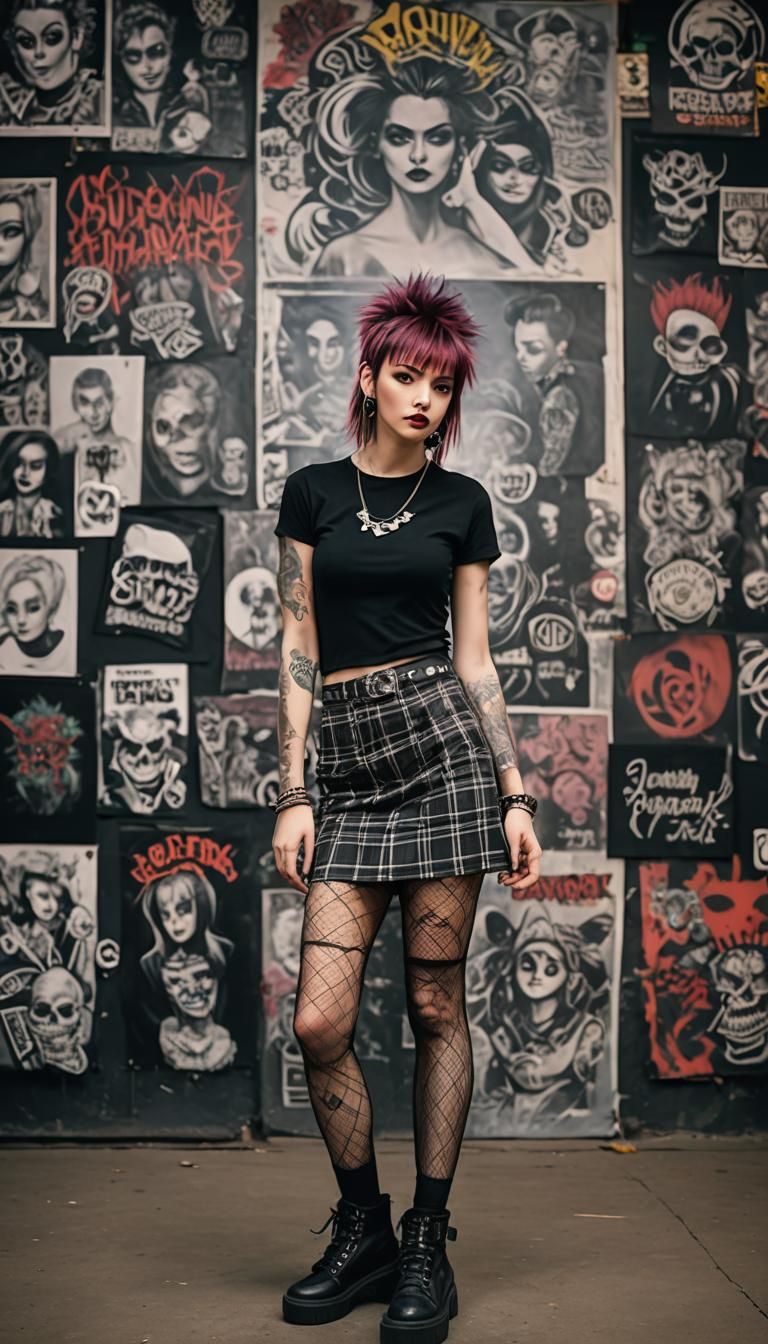 Punk Woman at Live Show in Cyberpunk Style