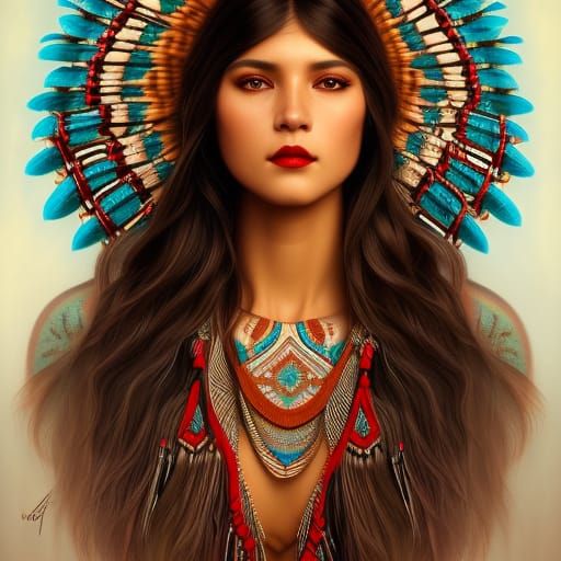 Native American Woman Portrait in Fantasy Art Style