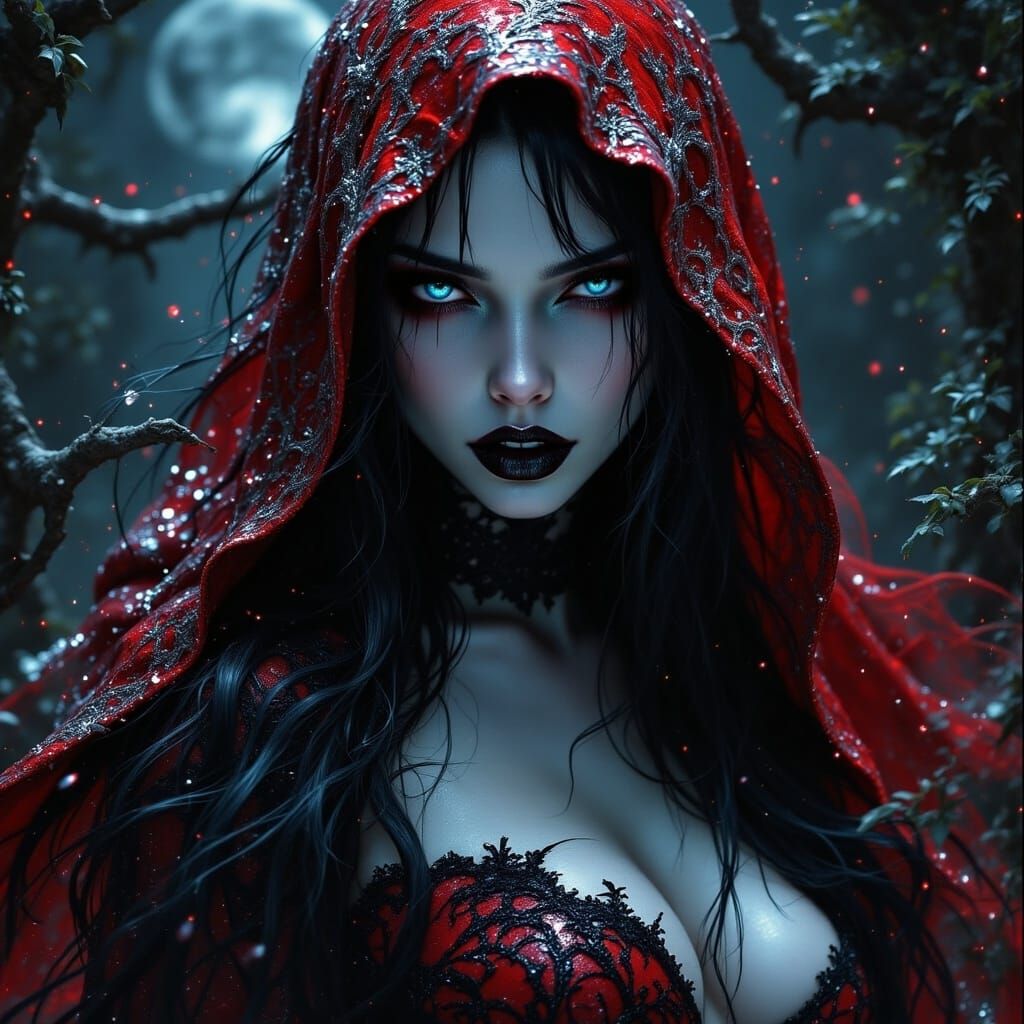 Gothic Vampire Goddess in Dark Night Garden
