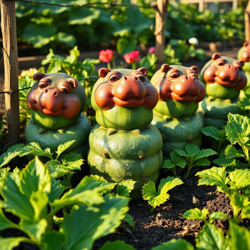 Fantastical Garden of Cucumber Hippomorphs in Whimsical Styl...