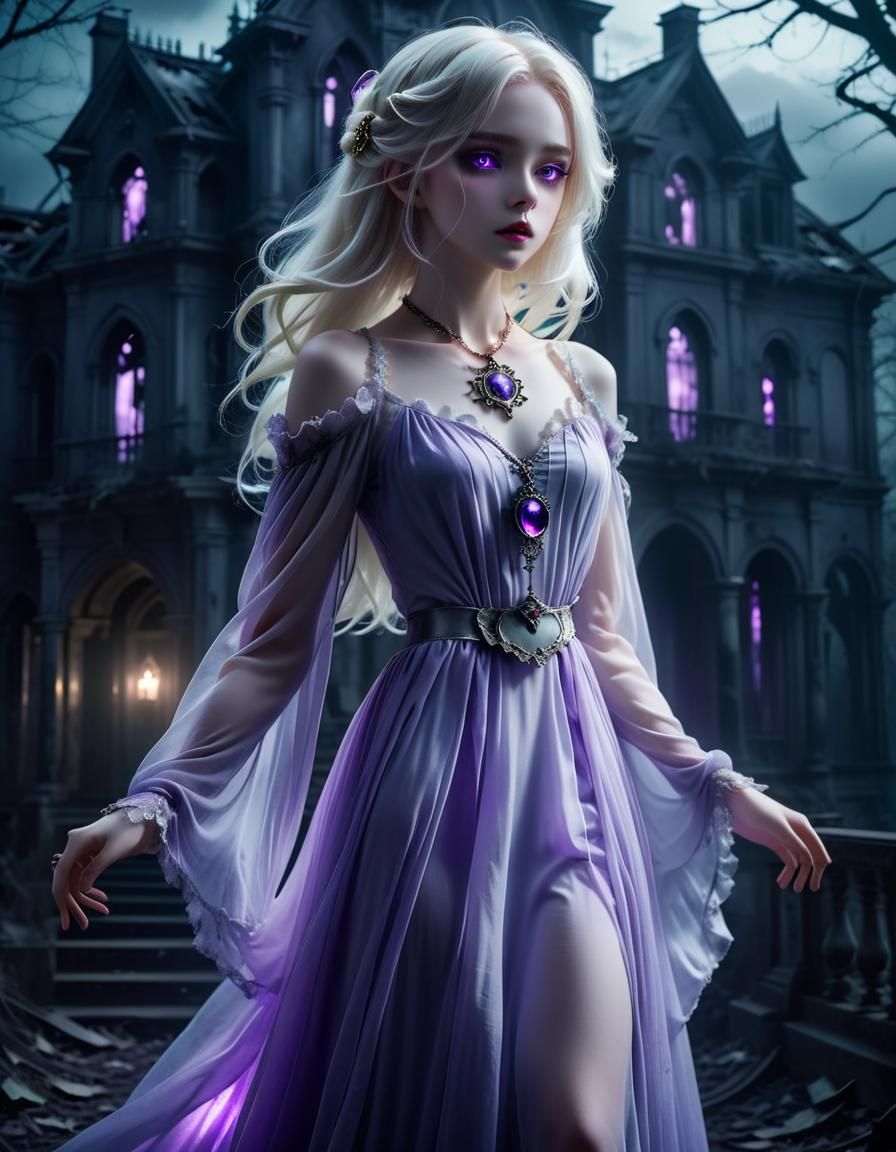 Ethereal Anime Woman in Dark Fantasy Style