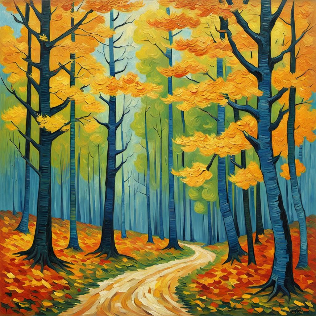 Autumn Forest Landscape as Impasto Art
