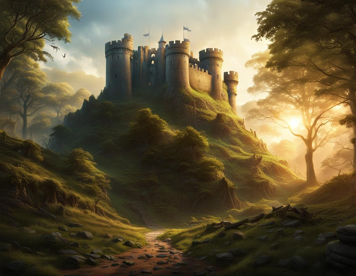 Norman Castle Sunset: Detailed Matte Painting