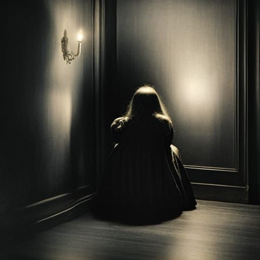 Frightened Teenager in Shadows: Expressionist PTSD Art