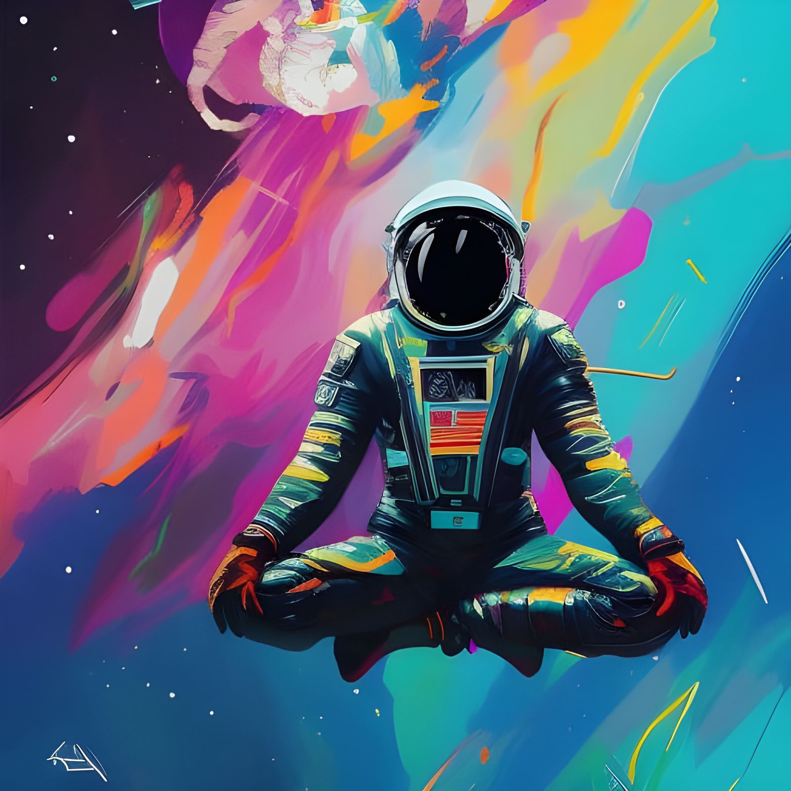 Astronaut in Yoga Pose Painting in Space