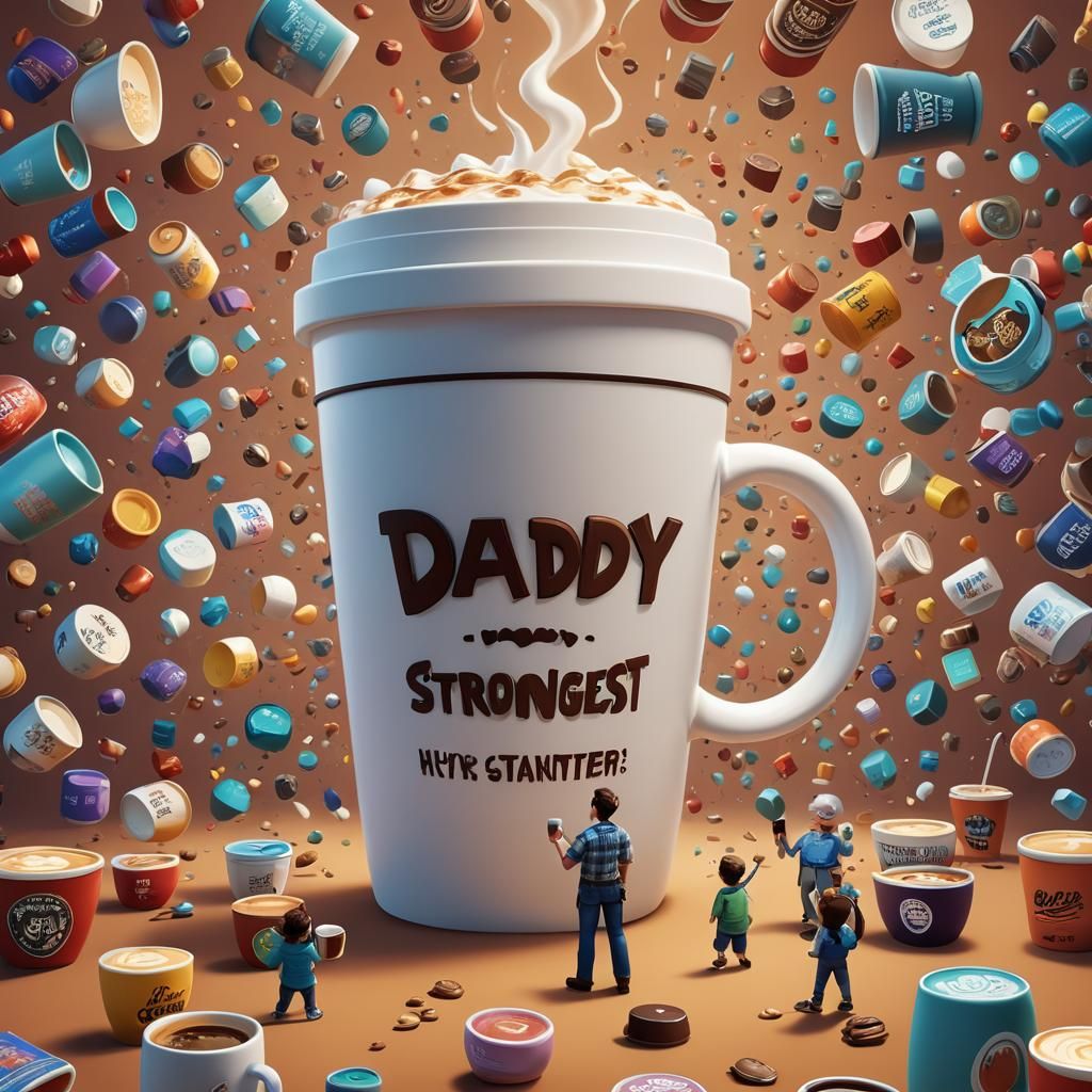 My Daddy Strongest Coffee Cup: Pixar-Style 3D Art