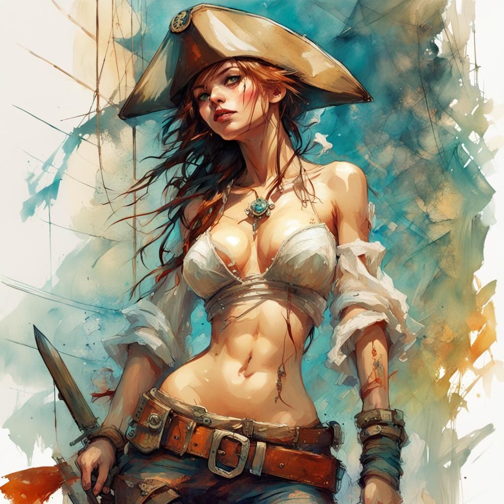 Gorgeous Female Pirate Queen in Vibrant Digital Painting