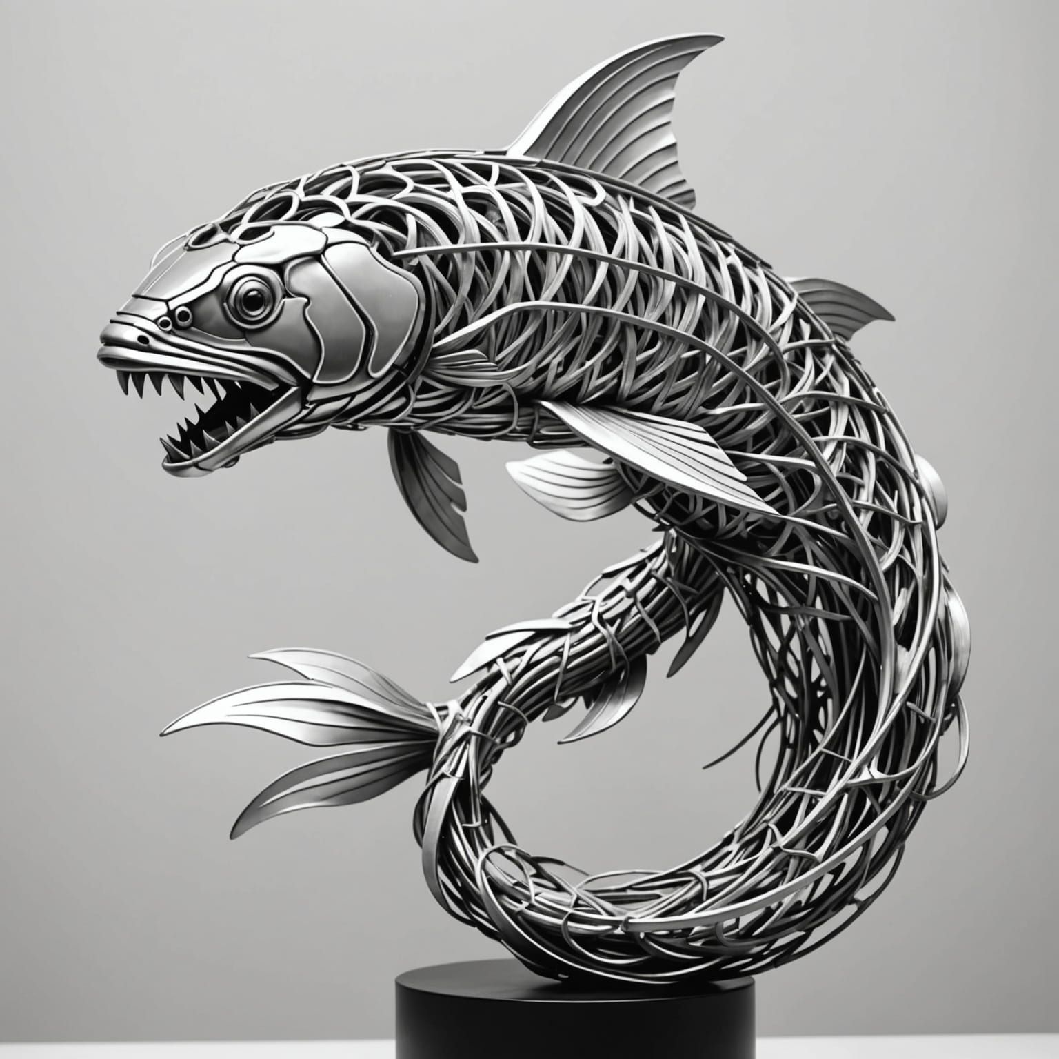 Intricate Koi Wire Sculpture in Cinematic Style