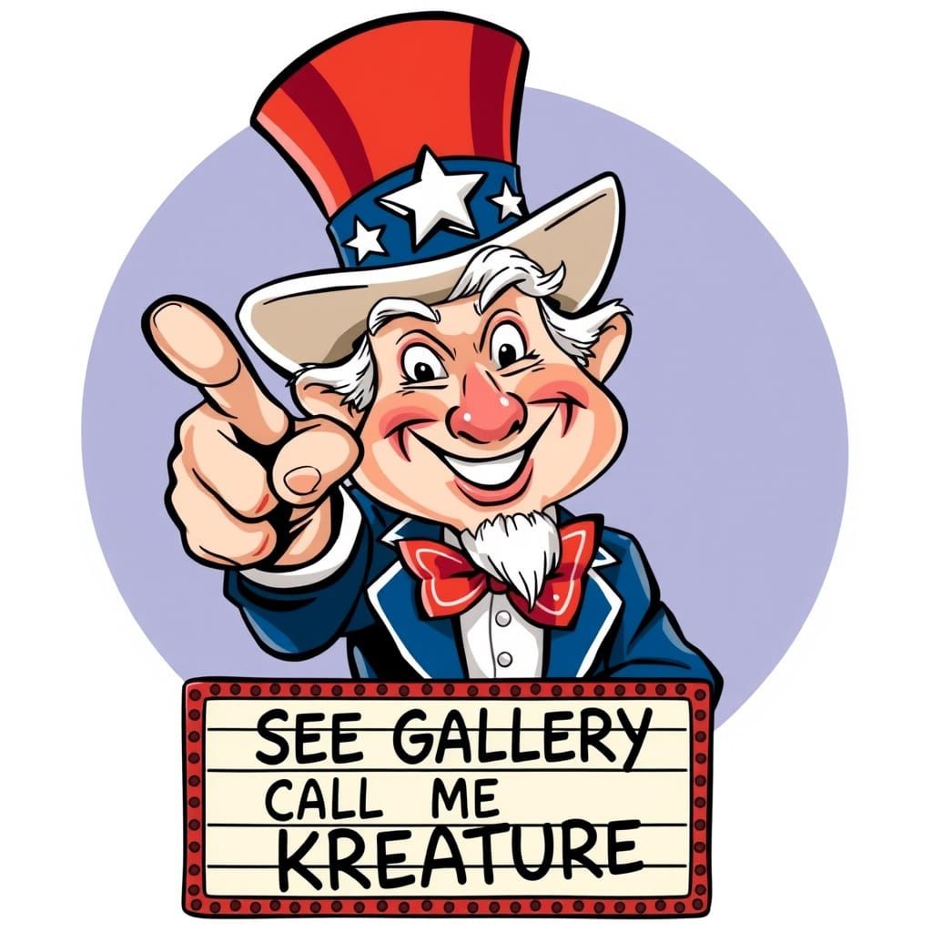 Uncle Sam in a Whimsical Cartoon Pose, Pointing with a Glove...