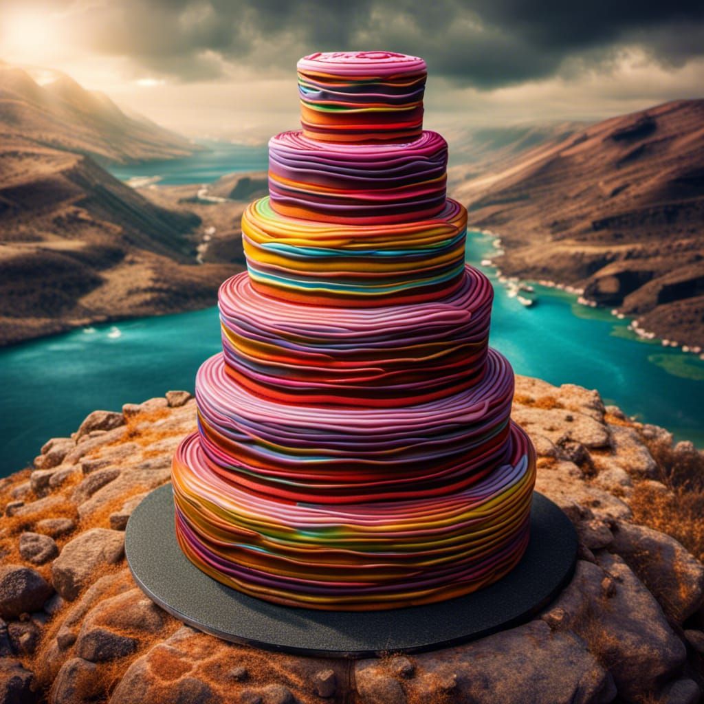 Vibrant Stripey Three Tiered Cakes in Landscape
