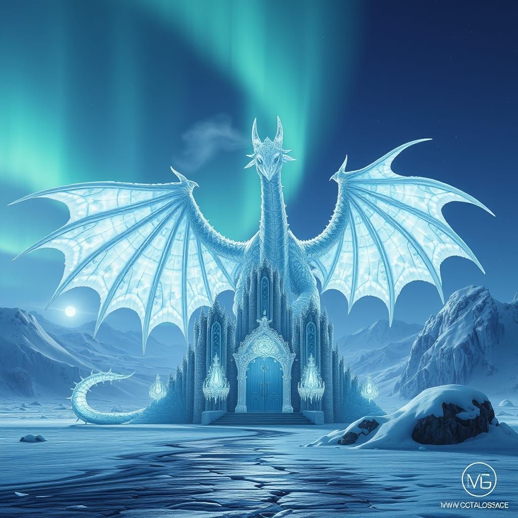 Ice Dragon Guardian of Snowy Kingdom in Crystal Style