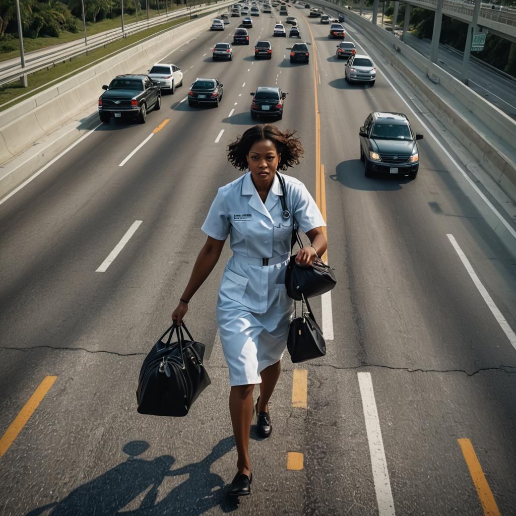 Hyperrealistic Miami Nurse Drives in Reverse