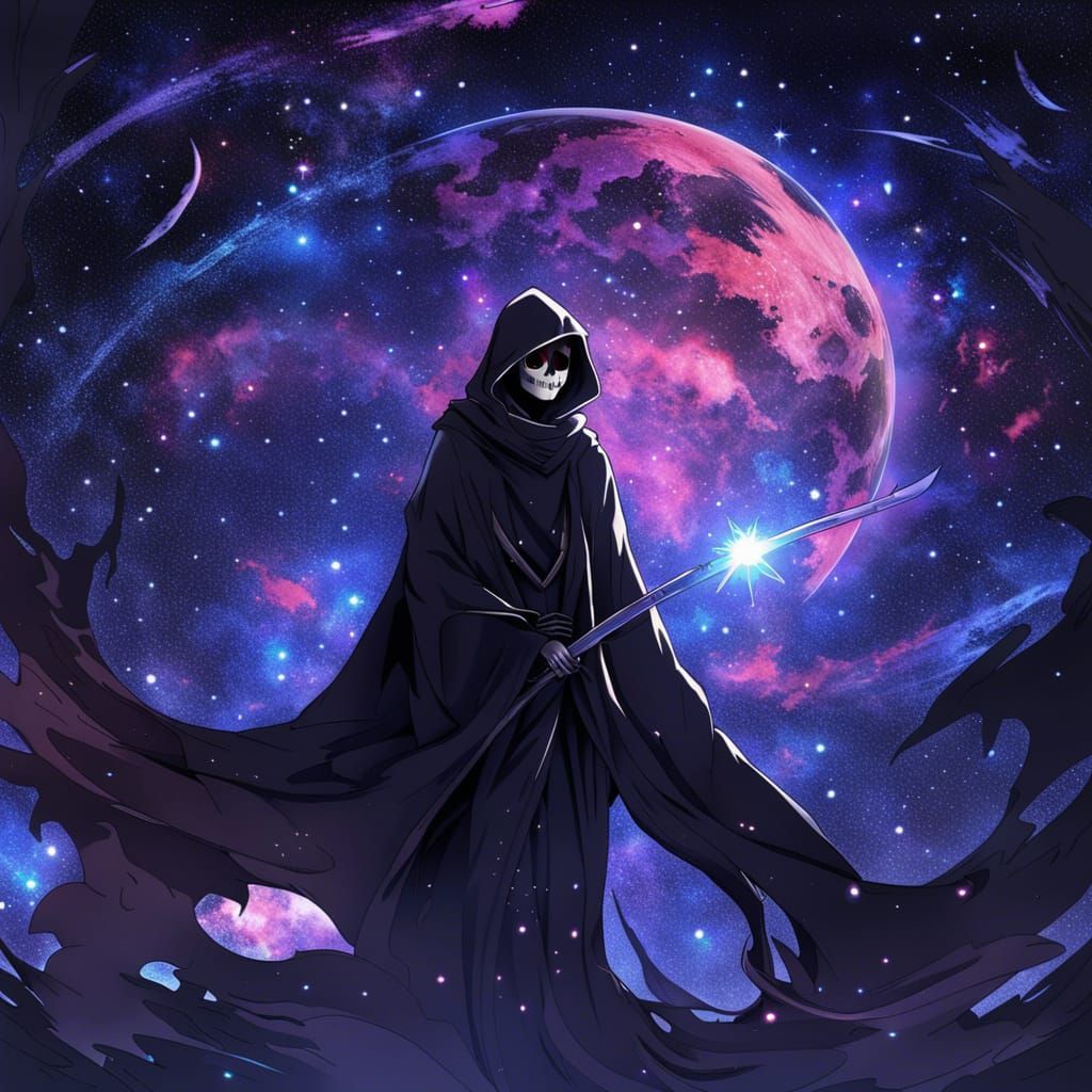 Anime Grim Reaper with Galaxy Background